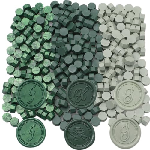 300Pcs Wax Seal Beads, Green Mix Sealing Wax Beads for Wax Seal Stamp, Olive Green Wax Seal Beads Set with 3 Colors Sage Green Sealing Wax Perfect for Gift Sealing, Letter Wax Sealing (Green Mix)