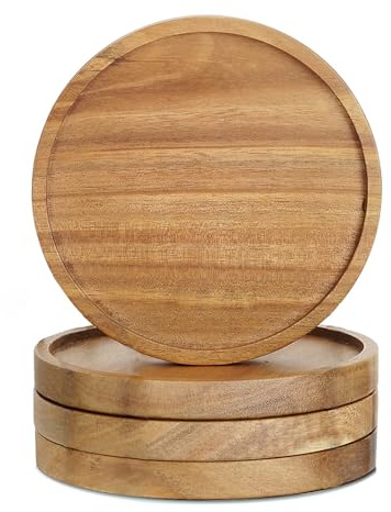 Holz Untersetzer rund für Gläser mit Lippe 11cm- 4er Glas Untersetzer Set - Waschbare Glasuntersetzer Akazienholz Geeignet für Getränke, Bier, Glas, Tassen - Tischuntersetzer Couchtisch