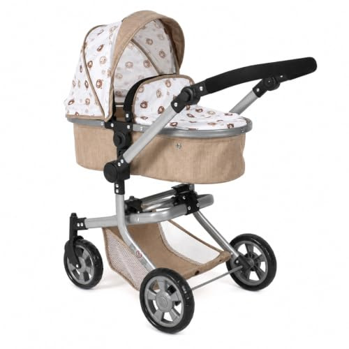 Bayer Chic 2000 - Passeggino per bambole Mika, passeggino combinato 2 in 1 per bambini dai 4 agli 8 anni, passeggino per bambole fino a 52 cm, orsetti beige