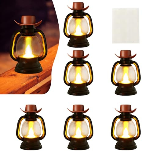 Cowboyhüte Mini-Laterne Western Cowgirl, LED Teelichter, LED-Kerze, Elektrisch, Western Tischdeko für Hochzeit, Geburtstagsparty, Geschenk