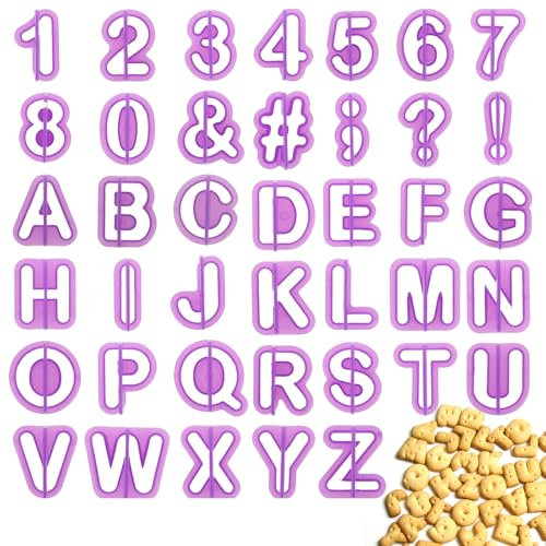 Giantree 40 moldes para fondant, cortadores de galletas con letras, números y signos de puntuación, letras para fondant, decoración de tartas, accesorios para hornear