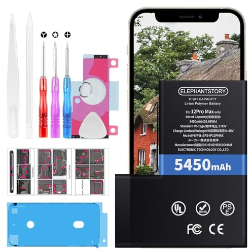 Elephantstory Batteria per iPhone 12 Pro Max, 5450 mAh Alta Capacità 0 Cicli Batteria ai Polimero agli ioni di litio per Modello A2410 A2411 A2412 A2342 con Kit di Strumenti di Riparazione e Guida