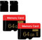 2 Pack Micro memory card 64 GB with adapter, C10/U3/UHS-I/A1, TF card, Mini sd card for Camera, Smartphone, Tablet, Drone (Red 64GB *2)