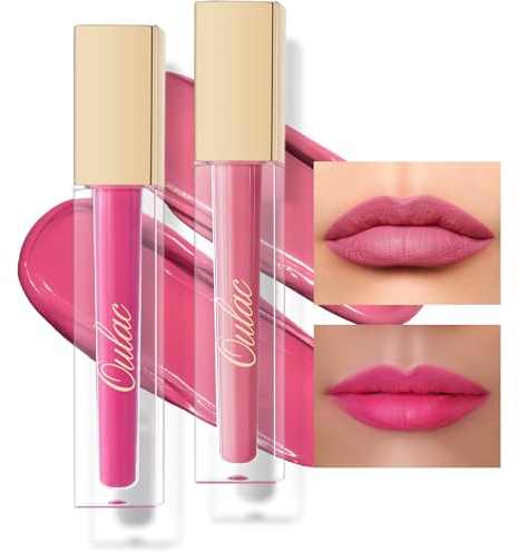 Oulac Matte Liquid Lipstick 2 PCS Set, Long Lasting Lipstick Waterproof Lip Stain, No Transfer, Creamy High Pigmented Formula with Rose Oil, Vegan [M09+M25]