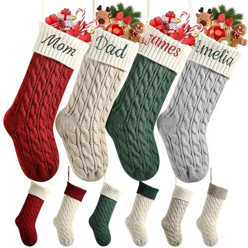Lifemaison Weihnachtsstrumpf Personalisiert Nikolausstrumpf mit Benutzerdefinierte Namen 18” Großer gestrickter Weihnachtsstrumpf Christmas Stockings für Feiertags,Familienparty,Dekor,Geschenk,1 B