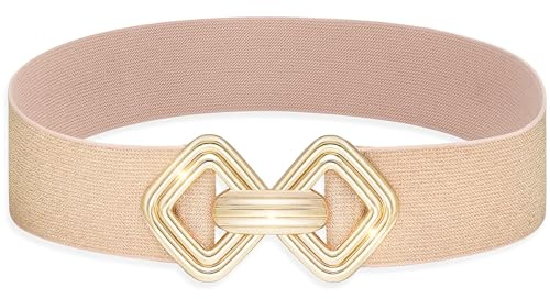 MESU Frauen Breite Stretch Gürtel Taille Elastischer Bund für Kleider Rosa Mit Goldener Schnalle 65cm