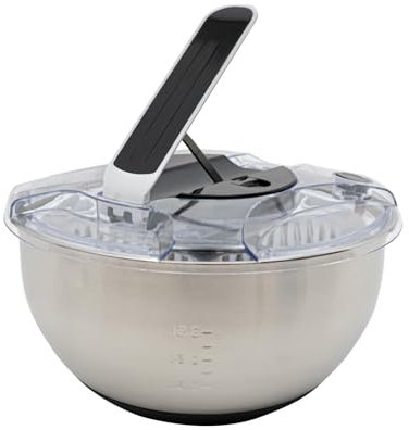 JAYEUW Salad spinner 3.5L vegetable dryer Stainless steel salad spinner with pump system & lid Quick dehydrator for fruit vegetables Salad dryer Anti-slip Base Silver