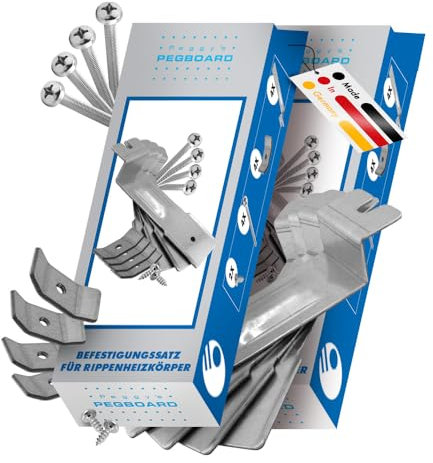 Pegboard - 2 x Set Halterung für Heizkörperverkleidung aus 2 mm Stahlblech verzinkt für Rippenheizkörper und Röhrenheizkörper, Befestigungssatz mit 4,5 cm Breite zum Einhängen - Made in Germany