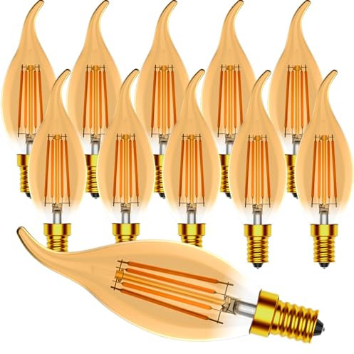 Zcexhph Ampoule Flamme E14,4W Dimmable Ampoule Vintage LED,C35 Forme de Bougie Vintage,Filament LED Blanc Chaud 2700K,Haute Luminosité 400LM,Ambre,10 Pièces