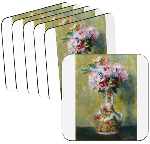 Untersetzer aus Holz – Renoir Bouquet Vase Impressionismus Ölgemälde – 6 Stück (95 x 95 mm)