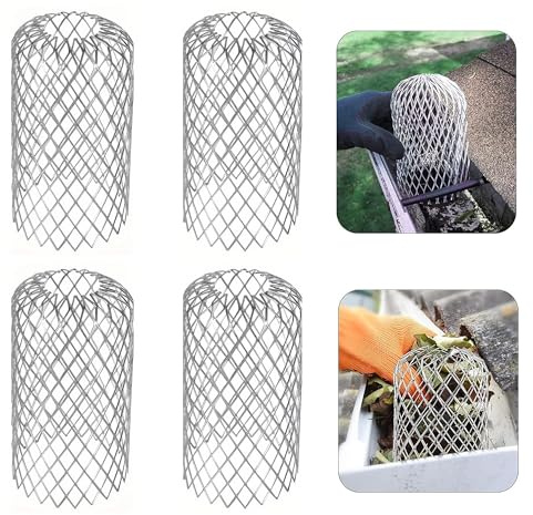 Metal Gutter Guard Mesh 4pcs, Gutter Downspout Guard | Expandable Downpipe Leaf Guard Filter(Max Expanded: 3in) Drain Pipe Cover for Stopping Blockage