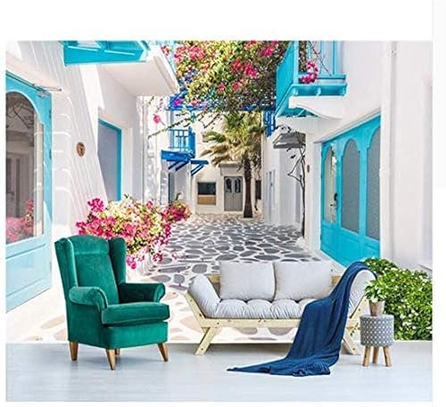 Romántico Fotomurales Paisaje Griego Santorini Azul Pared Pintado Papel Tapiz 3D Decoración Dormitorio Fotomural Sala Sofá Pared Mural-430cm×300cm