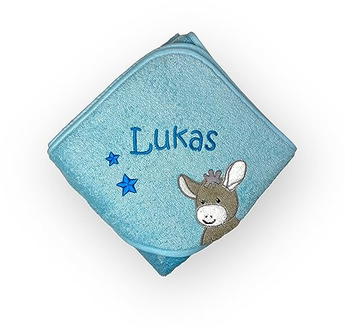 Sterntaler Kapuzenhandtuch 100x100 mit Name personalisiert mit Namen (blau) Emmi Esel