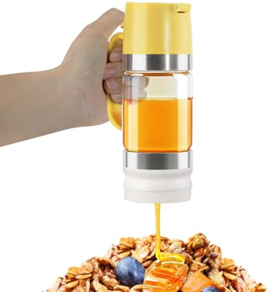 Ayolofei 300ML Honey Dispenser No Drip mit Griff, Glass Honey Dispenser No Drip, Honey Dispenser Pot mit Stand, yrup Dispenser für Kaffee oder Tee, Ideal für Honig und Ahornsirup (Yellow)