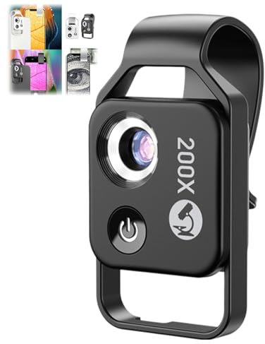 Nano Zoom, Nano Zoom 200x for Mobile Phone Cameras, Nanozoom 200x Magnification, Nanozoom 200x for Mobile Phone Cameras, High-Tech Clip-On Lens, Hd, Built-in Light(Black)