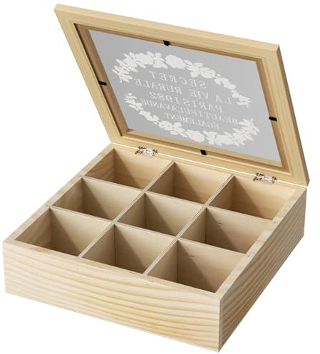 Nicrulp Porta Tisane 9 Scomparti, Scatola Bustine The e Tisane, Contenitore Legno con Coperchio, Organizer Te, Portatisane, Portaoggetti, Tea Box, Organizzatori di Tè per Conservare Gli Aromi