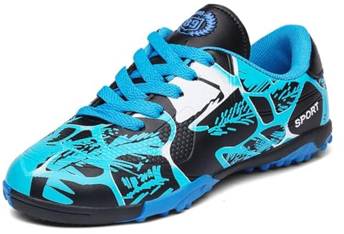 BAODLE Botas de fútbol para niños FG/AG, zapatos de fútbol para niños Low Up Outdoor TF Football Zapatos Profesionales Entrenamiento Zapatillas Deportivas, 163 Tf Azul, 34 EU