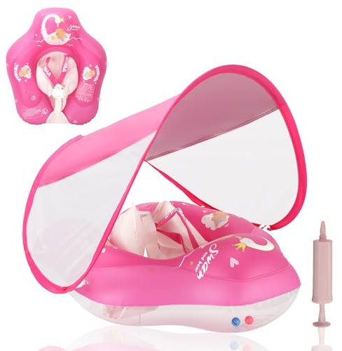 LOOWARTS Baby Float with Canopy,Infant Pool Float with Safety Seat,Baby Swimming Float & Swim Float & Water Float UPF50+ UV Protection for Toddler from 3 to 36 Months (S:3-12 Month)