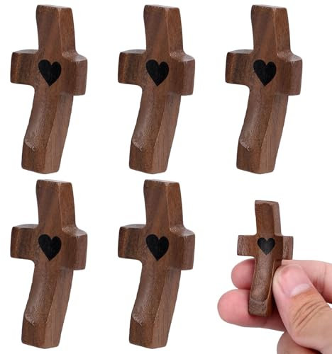 Tinoaly 5pz Croci Fidget in Legno, Piccola Croce Legno per Preghiere Tasca Rilassante da Stringere Regali Religiosi per Adulti Bambini Pasqua & Incoraggiamento Quotidiano