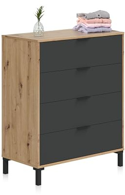 duehome | Cómoda con 4 Cajones, para Dormitorio, Modelo Luke, Acabado en Color Roble Nodi y Gris Antracita, Medidas: 77,5 cm (Ancho) x 94 cm (Alto) x 40 cm (Fondo)