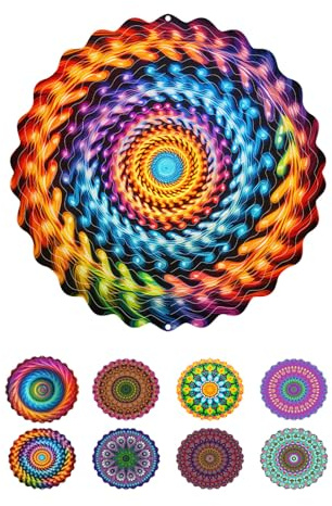 ENEN Carillon a Vent Exterieur, Éolienne en Métal, Carillon Rotatif 3D à Suspendre, Romantique Jardin Décoration Rotation à 360 °pour Jardin, Cour, Patio, Mandala Exotique (Coloré)
