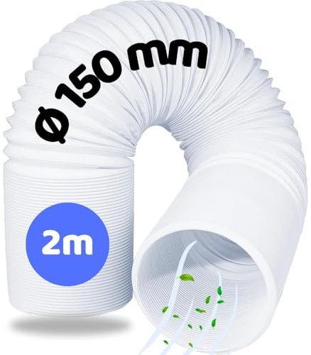Home Melody Tubo de Escape 150 mm 2 m – PVC Flexible para Aire Acondicionado Portátil, Secadora, Campana Extractora, Extensión