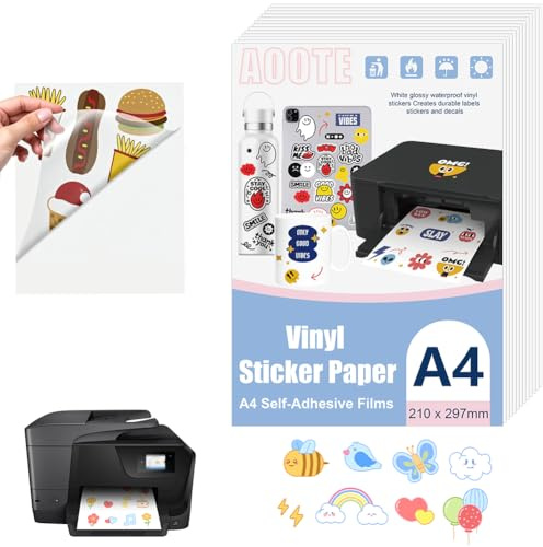 AOOTE 12 ark genomskinliga skrivarpapper, 297 x 210 mm utskrivbara vinylklistermärken papper, A4 genomskinliga glansiga vinylpapper för bläckstråleskrivare, använd för kontor