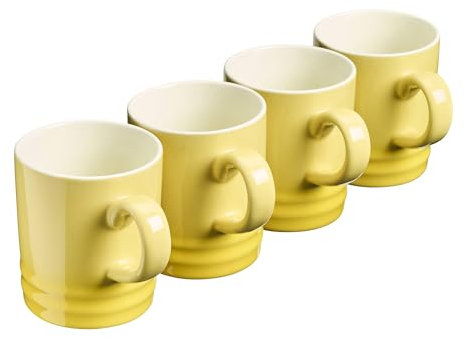 Cooks Professional 4 Piece Colourful Stoneware Mug Set | Tea Coffee Hot Chocolate Drinking Cups | Microwave Dishwasher Refrigerator Freezer Safe | 350ml Capacity | Yellow