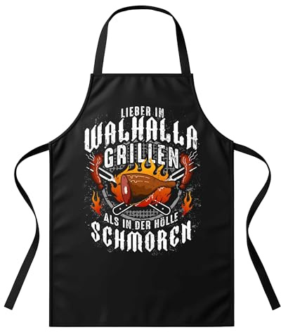 UGLYSHIRT Grillschürze In Walhalla Grillen | Wikinger Kochschürze für Männer und Frauen Vatertagsgeschenk Vikings Apron Odin Geschenke zum Vatertag