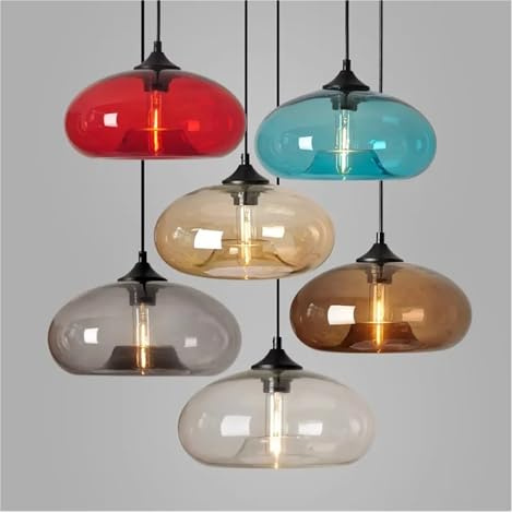 YCWZKJ Moderne luci Pendenti in Vetro Colorate compatibili con ristoranti, Bar, Negozi, lampade Pendenti per Interni V-intage, Illuminazione Decorativa, Lampada a Sospensione a LED, lampa