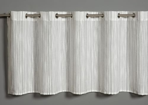Sehlbach Rideau de bistrot Rayures tissées Broderie, Gris, 135 x 50 cm Rideau de bistrot, Accent élégant, Tissu Opaque, Facile à Poser