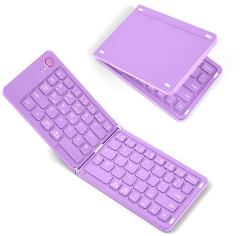 Aolso Foldable Bluetooth Keyboard,Pocket Size Portable Keyboard with Number Pad,Mini Wireless Folding Keyboards for iOS Android Windows PC Tablet phone ipad-Purple