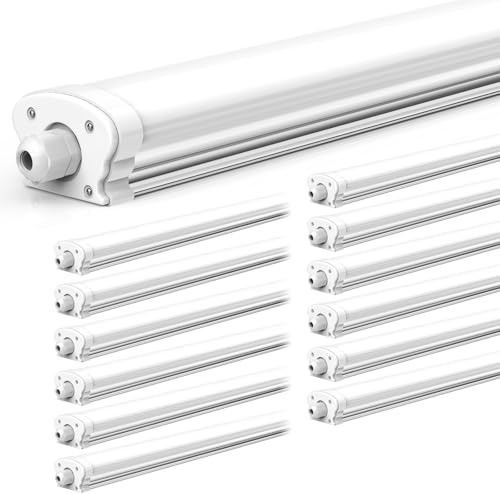 JESLED Förpackning med 12 LED-lampor, 150 cm, IP65-38 W, 6 500 lumen, 6 500 K, neutral vit - anslutningsbar - perfekt för badrum, källare och våta områden