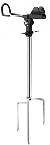 Soserkouer Rutenhalter, Angelrutenhalter Edelstahl, 360° Verstellbar, Tragbar Abnehmbar Universal Rutenständer verzinkte Dreizack-Erdspitze, für Angelsport See Fluss Ufer