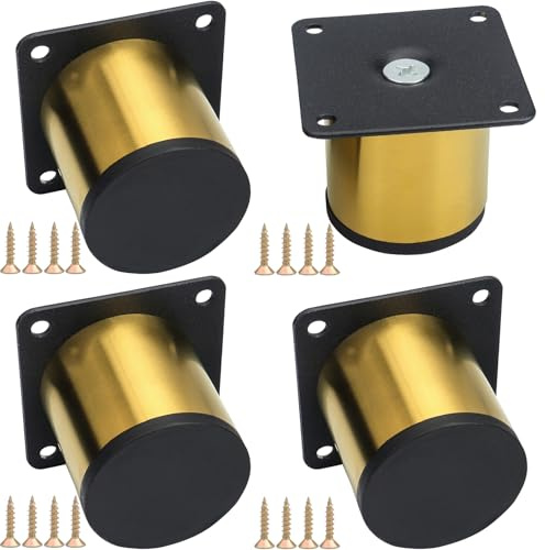 LHNNDM 4 Pcs 5cm Gold Furniture legs, round metal Cabinet legs, Stainless Steel sofa feet with mounting screws for Bed, Nightstand, cabinet, office workbench (Gold, 5cm)