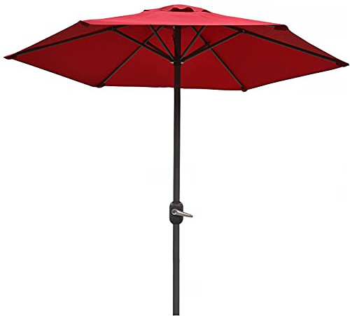 CLSDRZC 2m/6.6ft Small Patio Garden Parasol,Balcony Table with Hand Crank,6 Ribs,Outdoor Sun Shade Umbrella Parasol for Backyard,Pool，Red