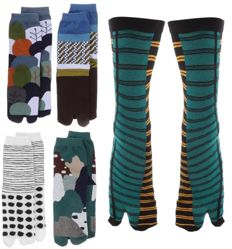 PACKOVE 5 Paires Chaussettes À Deux Orteils Style Japonais Chaussettes Respirantes En Coton Design À Bout Fendu Décoratif Pour Usage Quotidien Et Cadeau