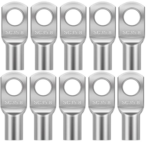 COYUN 10Pcs Kabelschuhe 35mm² m8,Verdicktes Rohrkabelschuh Ringkabelschuhe Set Verbinder,Unisolierte SC Kabel Verbinder aus Kupfer Verzinnt Für Elektroinstallation,Industrie und Autoreparatur (SC35-8)