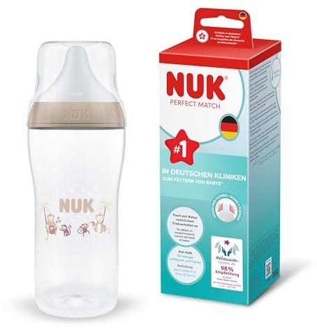 NUK Perfect Match Babyflaska | 0+ månader | 360 ml | Anti-kolikmatningsflaska | PP | Temperaturindikator | Apa | 1 styck