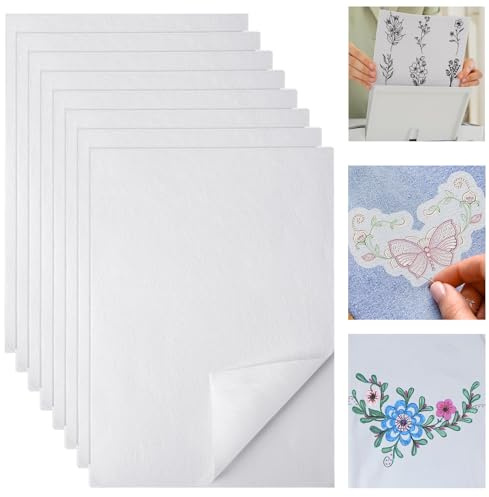 8 PCS A4 (29,7x21cm) estabilizador de bordado autoadhesivo, papel para bordar soluble e imprimible, papel soluble para bordar ideal para patrones para bordar a mano y a máquina con gran precisión.