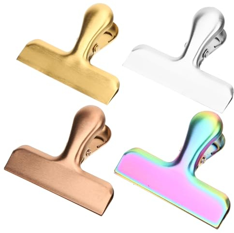 STOBAZA 4 pièces Lot de Pinces Clip Réutilisables Acier Inoxydable pour Sacs Alimentaires Clips Multifonctions pour Fermeture de Sachets Assortiment Couleurs Or Mat et Adaptées pour Chips