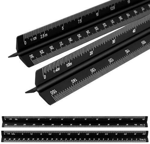 LDXDRU 2 Stück Maßstab Lineal, 30CM Architektonisches Lineal aus Aluminium Dreieckig Aluminium Metrische Skalen1:20, 1:25, 1:50, 1:75, 1:100, 1:125/1:100, 1:200, 1:250, 1:300, 1:400, 1:500 Schwarz