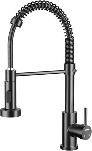 Cobbe robinet de cuisine, mitigeur de cuisine à haute pression avec douchette rétractable, 2 fonctions de pulvérisation, rotatif à 360°, mitigeur de cuisine pour évier, noir