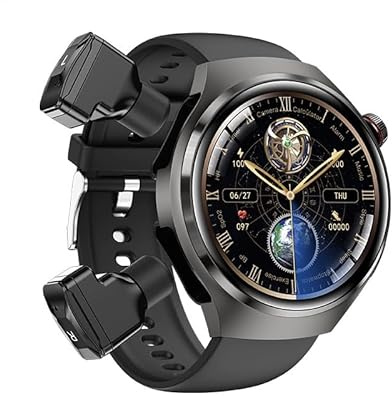 Genérico Orologio intelligente con touch screen da 1,53 pollici, GPS, IP67 impermeabile, cardiofrequenzimetro, cuffie incorporate, controllo musicale, nero con cinturino in silicone.