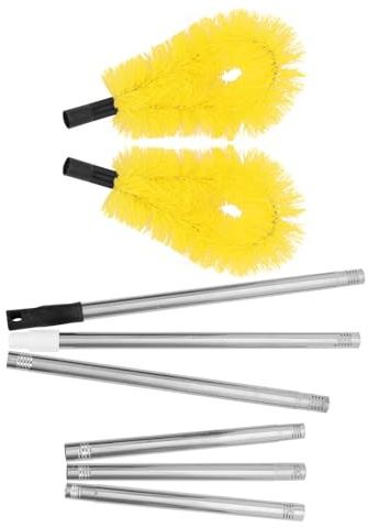 Homoyoyo Kit Brosse de Nettoyage de Gouttières Réglable Manche Télescopique 6 Sections, 2 Têtes de Brosse Jaunes Multi-angles pour Sol et Pluviales, Outil Extensible