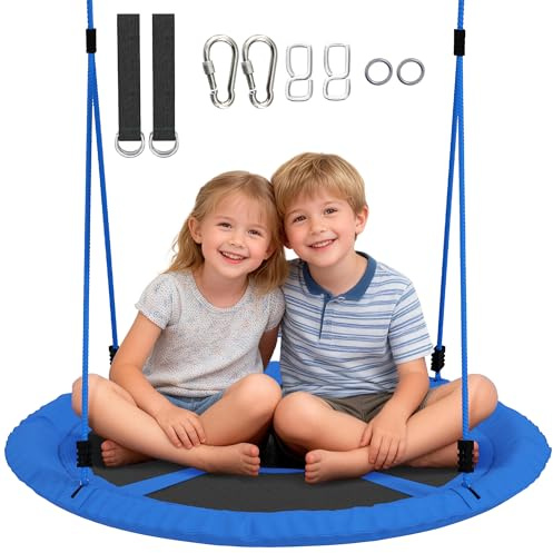 AIYAPLAY Balançoire nid d'oiseau, balançoire pour 2 Enfants avec Cordes réglables en Hauteur, siège Rond Ø 80 cm, Charge 200 kg, Aire de Jeux extérieure pour Jardin, terrasse, arrière-Cour, Bleu