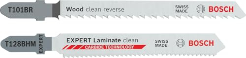 Bosch 26x T101BR and Expert Laminate Clean T128BHM Jigsaw Blades, 26 pcs | for Solid Laminate Vinyl, PVC, Softwood, 122 x 49 mm,
