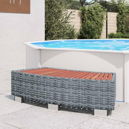Ziaphsol Marche d'entrée pour spa gris en polyrotin avec pieds en aluminium 92 x 45 x 25 cm pour jacuzzi, accessoires de piscine, échelle, rampe, accès extérieur, jardin