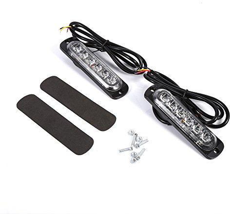 lumières de secours, Qiilu 2pcs 12 / 24V 6 LED Flash Stroboscope Clignotant Lampe urgente Feux de Pénétration pour Voiture Camions SUV Intérieur(jaune+ blanc)