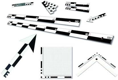 Sindutec® Fotomaßstab ProfiSet 13-teilig 10, 20, 50, 100 cm + 2 Nordpfeile Fototableau Verbinder Fotowinkel